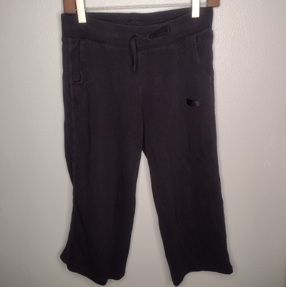 Nike Women's Ribbed Cropped Pants Large Black Wide Leg Activewear Lounge ii